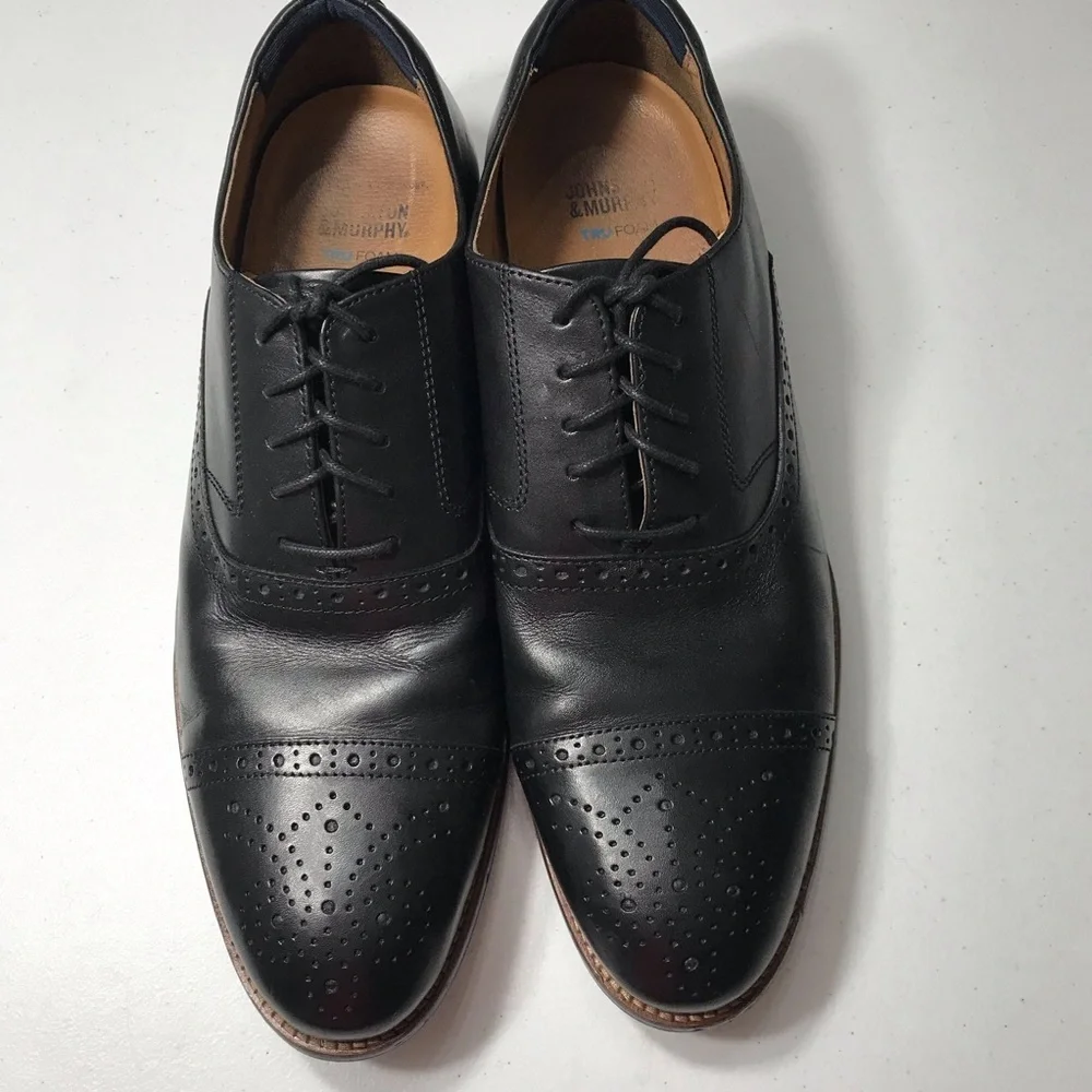 Johnston &Murphy Captoe Men's Black Leather Dress Shoes Size 13W S-03